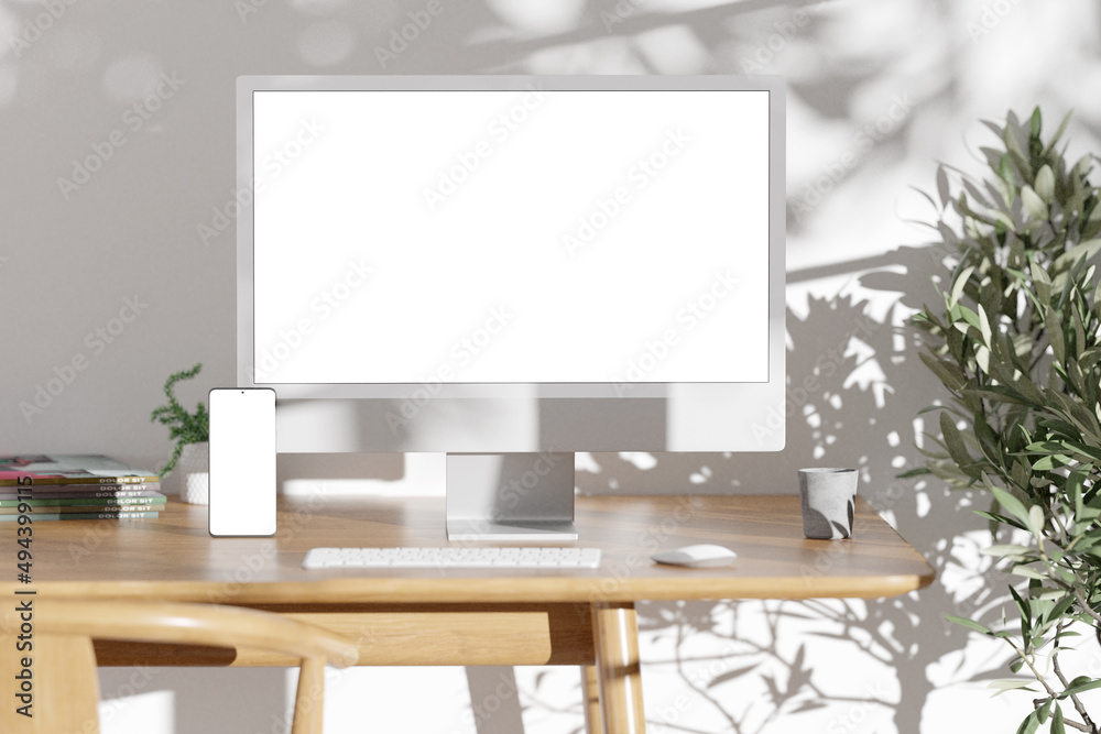 Poster homeworking office with device - 3d rendering