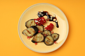 Concept of tasty food with grilled banana, top view
