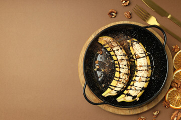 Concept of tasty food with delicious banana dessert