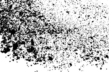 Black grainy texture isolated on white background. Dust overlay. Dark noise granules. Digitally generated image. Vector design elements. Illustration, Eps 10.