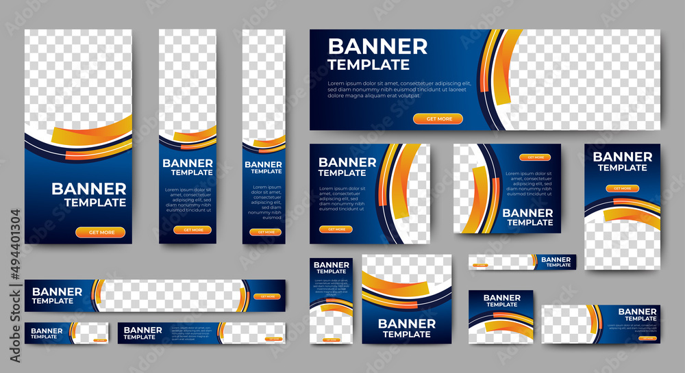 Wall mural business banner design web template set, horizontal header web banner. modern gradient blue and yell
