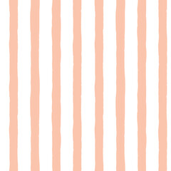 Vertical stripes hand-painted seamless vector background. Coral pink peach stripes wavy brush stroke lines repeating pattern. Striped abstract feminine backdrop texture for fabric, wrapping, decor.