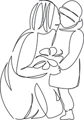 mother and daughter collecting leaves