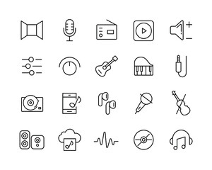 Music Icons - Vector Line. Editable Stroke. 