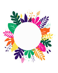 Circle Floral banner with colorful leaves and branches. Decorative frame  for banner, flyer, invitation, social media post design element.