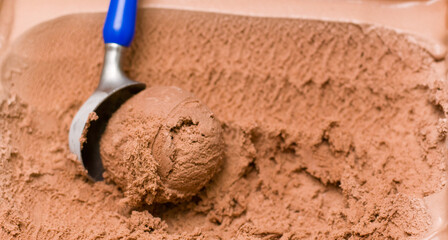 Scoop ice cream Chocolate, Close up Top view.