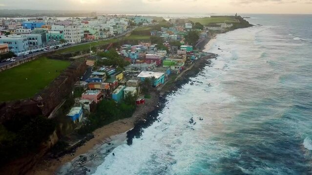 4K DRONE FLY IN TOP OF LA PERLA SAN JUAN, PUERTO RICO.