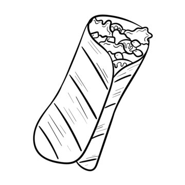 recommend clip art: Vector doodle illustration of mexican food, tortilla burrito isolated on white.