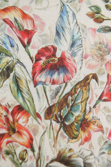 Fragment of colorful floral pattern on textile