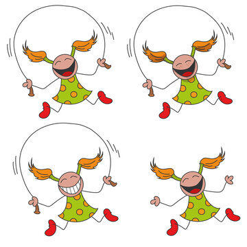 Personnage fille qui joue &agrave; la corde &agrave; sauter
