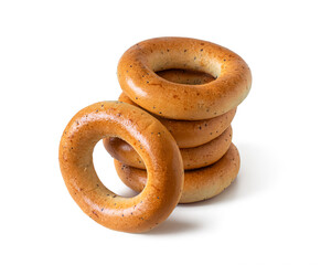 Baranki (bagels) - a bread product in the form of a ring, on a white