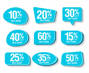 Collection of promo stickers and badges with different percent discount 