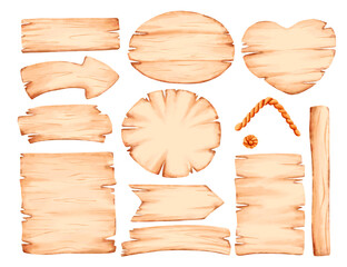 Watercolor set of Wooden signs 