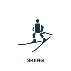 Skiing icon. Monochrome simple icon for templates, web design and infographics