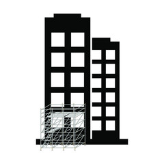 Scaffolding used to build a building on a white background.