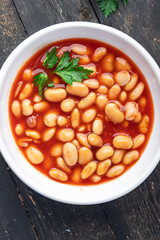 white bean tomato sauce legume beans food fresh healthy meal diet snack on the table copy space food background keto or paleo diet