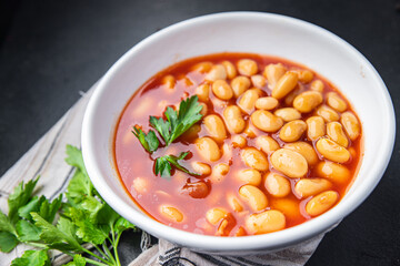 white bean tomato sauce legume beans food fresh healthy meal diet snack on the table copy space food background keto or paleo diet