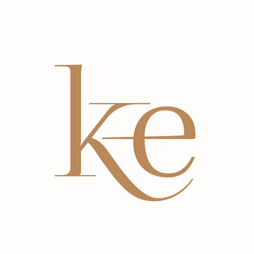 KE monogram logo.Typographic signature icon.Letter k and letter e.Lowercase lettering sign isolated on light fund.Wedding, fashion, beauty alphabet initials.Elegant, luxury style.