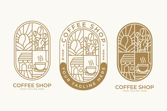 Vintage line art coffee logo template