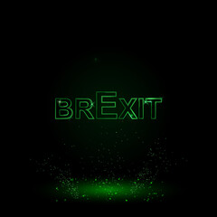 A large green outline brexit symbol on the center. Green Neon style. Neon color with shiny stars. Vector illustration on black background