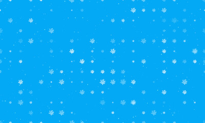 Seamless background pattern of evenly spaced white coral symbols of different sizes and opacity. Vector illustration on light blue background with stars