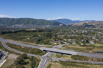 waikanae village and hills with motorway interchange