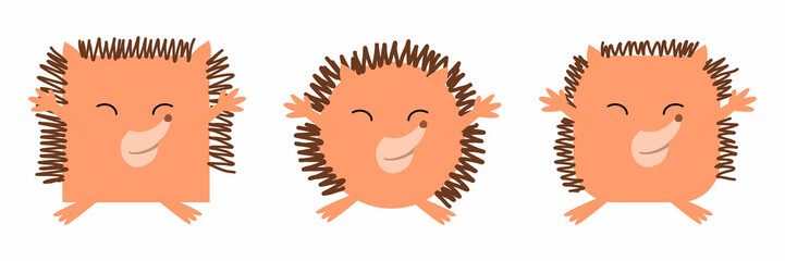 A set of animals of square and round shape. Vector illustration of a hedgehog