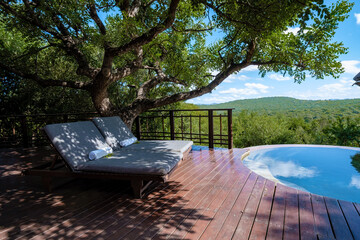 luxury pool, South Africa Kwazulu natal, luxury safari lodge in the bush of a Game reserve © Fokke Baarssen