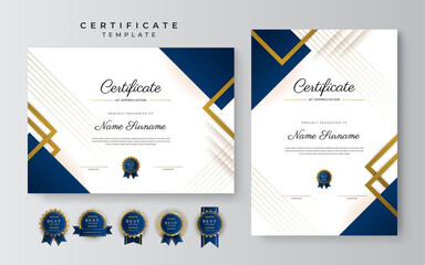 Modern elegant blue and gold diploma certificate template