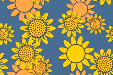 Abstract sunflowers seamless pattern on pastel background. Summer floral pattern. Flat design for fabrics, textiles, nursery decor, packaging 