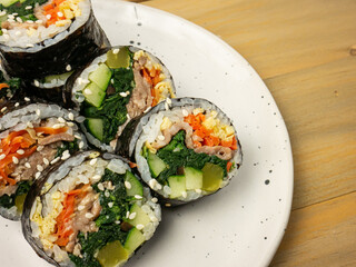 The kimbop or gimbop Korea roll close up image for food concept