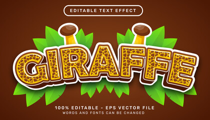 giraffe 3d text effect and editable text effect with leaf illustration