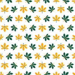 Yellow and green leaves on white background.