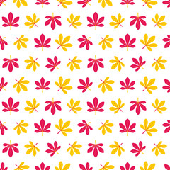 Pink and yellow leaves seamless pattern.