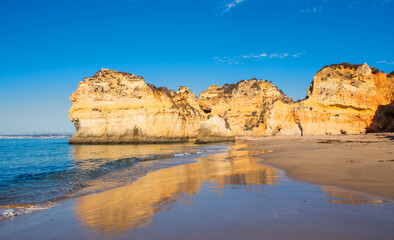 Fototapeta na wymiar Panoramic view of beautiful beach and sea, Lagos in Algarve, Portugal