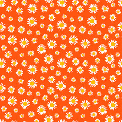 Orange seamless pattern with chamomile flowers.