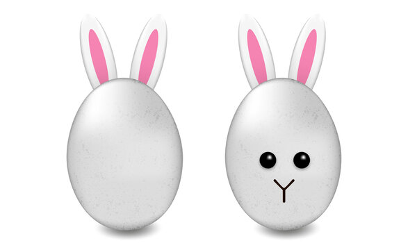 Vector realistic white egg bunny ears easter breakfast
