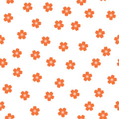 Abstract orange sakura flower seamless pattern.