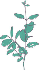 Branch with Green Leaves Hand Drawn Illustration