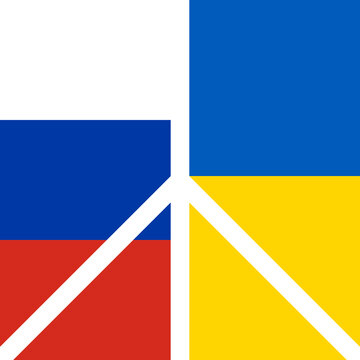 White Peace icon. Conflict Ukraine-Russia. Flags of Russia and Ukraine. Reconciliation, truce in Ukraine. Design element for peace movements. Vector illustration. EPS10.