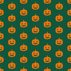 Obraz premium Green seamless pattern with halloween scary pumpkin.