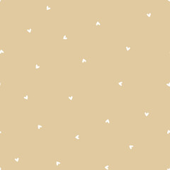 White tiny hearts seamless pattern with beige background.
