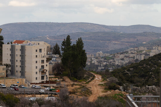 Houses and buildings in Beit El in Samaria-Israel. Cloudy skies of winter