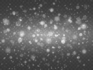 Glowing bokeh lights effect isolated on transparent background. Christmas abstract pattern. Sparkling magic dust particles.