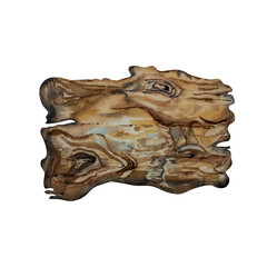 Wooden plank, old tree bark watercolor illustration