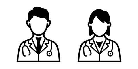 医師ドクターの白黒線画のベクターアイコンイラスト素材