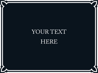 Black vector background with border frame. Vintage horizontal rectangular banner, shop sign or logo design with copy space