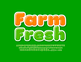 Vector colorful Emblem Farm Fresh. Cute Green Font. Creative  Alphabet Letters and Numbers