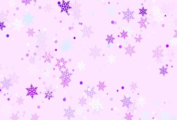 Light Pink, Blue vector background with beautiful snowflakes.