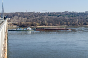 Tanker on the Danube river in the city of Novi Sad.